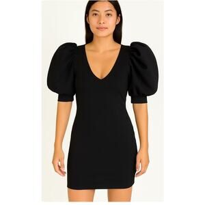 Chocolate brand dress Made in USA LBD puff sleeve V-neck black dress SZ M career